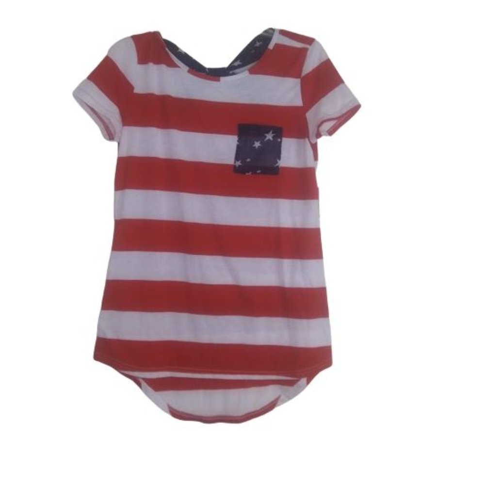 Lac Bleu Stars and Stripes Bow Back Pocket Tee